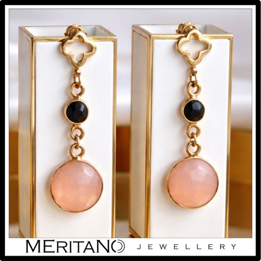 Różowe kolczyki z kamieni naturalnych chalcedon, zapięcie sztyft 