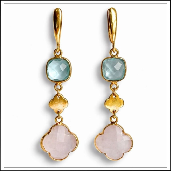Kolczyki z kwarcem różowym i niebieskim | Poranne Obłoki N°0028