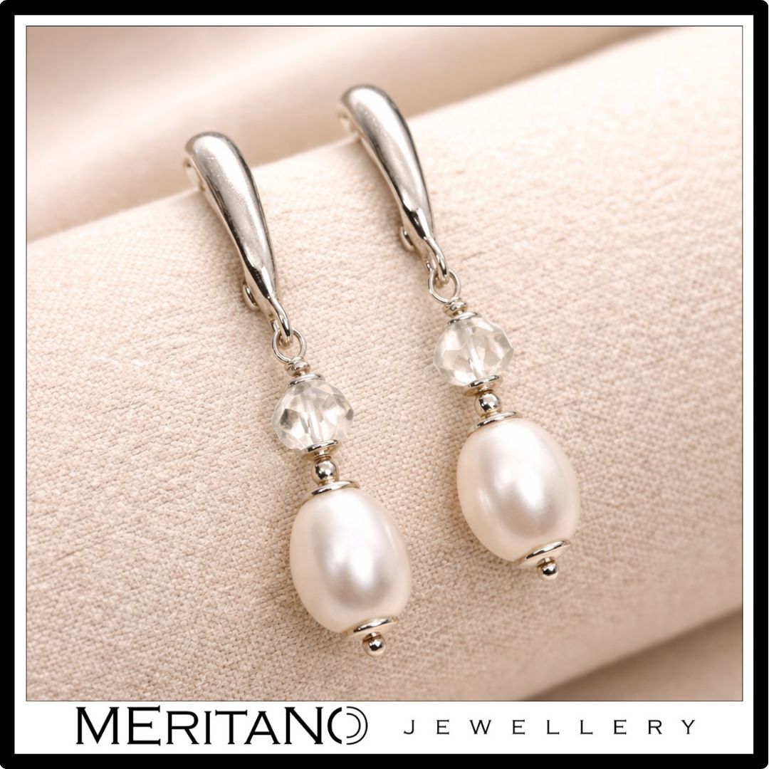 kolczyki srebrne ślubne perła i kwarc błękitny, zapięcie angielskie