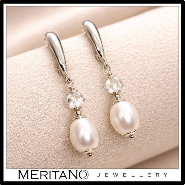 kolczyki srebrne ślubne perła i kwarc błękitny, zapięcie angielskie