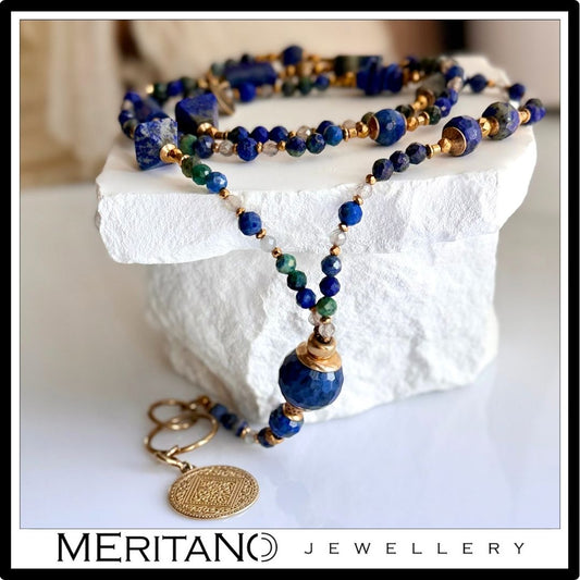 Długi naszyjnik z kamieni naturalnych lapis lazuli | Atole N°0115 Długi naszyjnik z kamieni naturalnych lapis lazuli | Atole N°0115