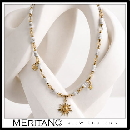 Naszyjnik z cytrynem i howlitem ze słońcem | Valle del Sol N°0117