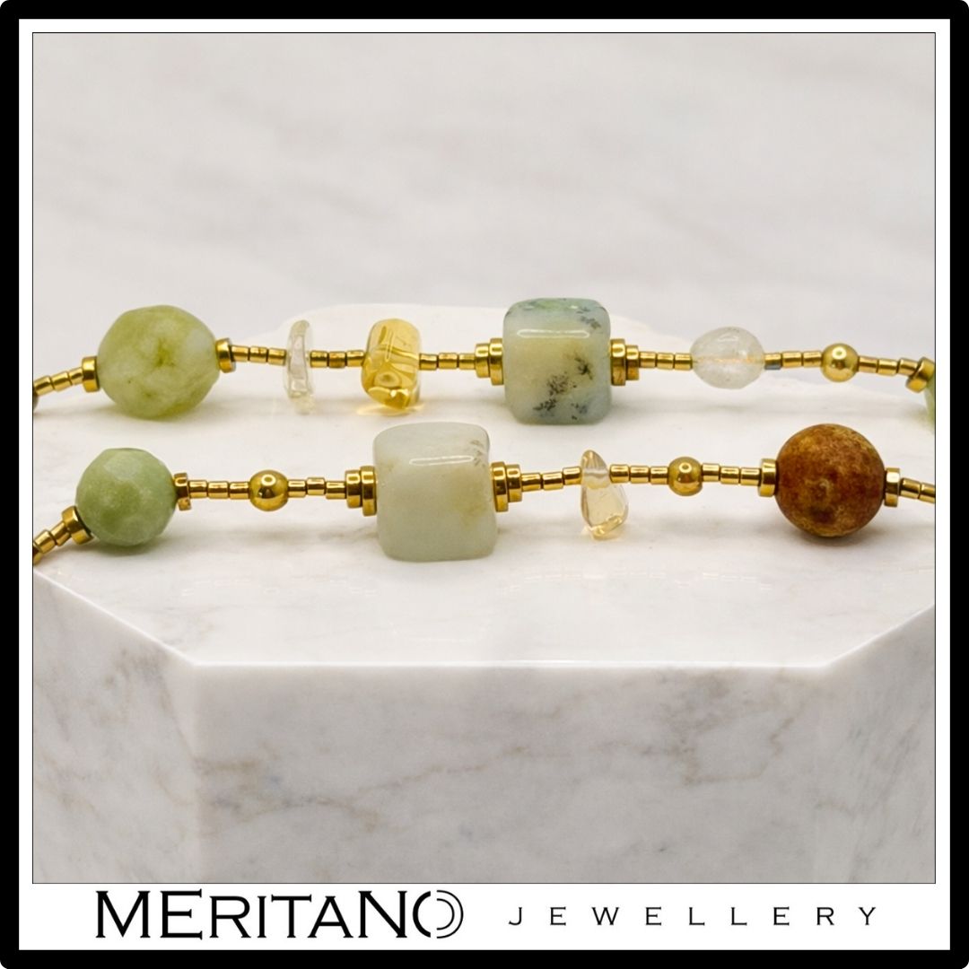 Naszyjnik z cytrynem, agatem, chryzoprazem i jadeitem - skala kamieni