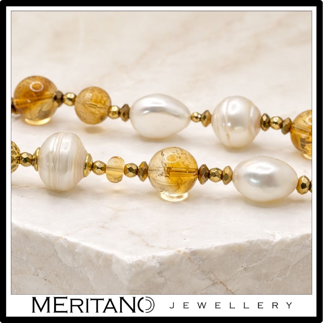 Naszyjnik perły barokowe z cytrynem   - skala i wielkość kamieni