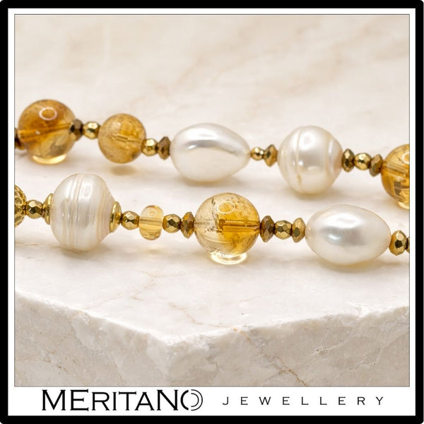 Naszyjnik perły barokowe z cytrynem   - skala i wielkość kamieni