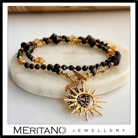 Naszyjnik z turmalinem i cytrynem i runami