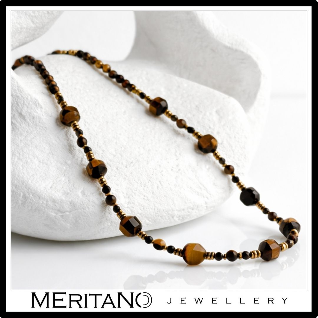 Naszyjnik z tygrysim okiem i obsydianem | Łowca N°0106