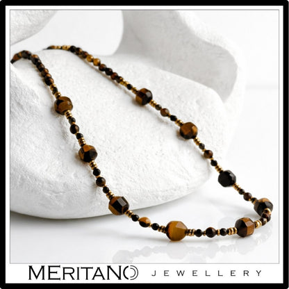 Naszyjnik z tygrysim okiem i obsydianem | Łowca N°0106