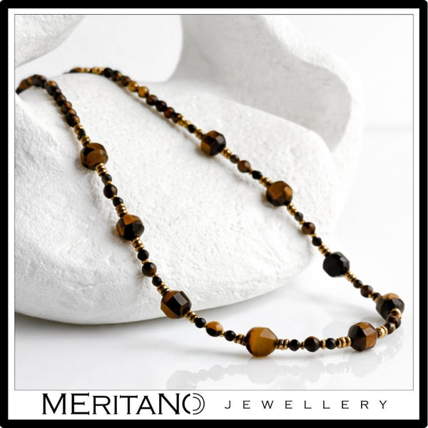 Naszyjnik z tygrysim okiem i obsydianem | Łowca N°0106