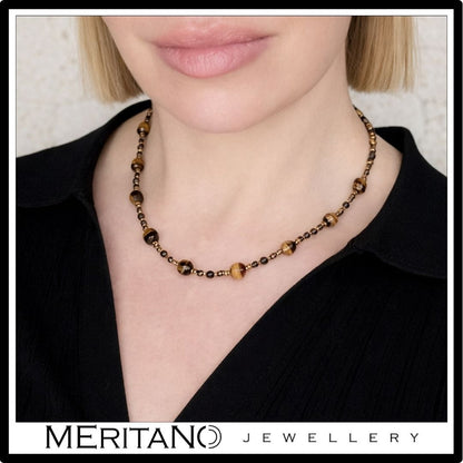 Naszyjnik z tygrysim okiem i obsydianem | Łowca N°0106