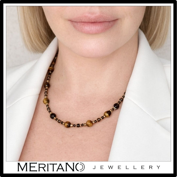 Naszyjnik z tygrysim okiem i obsydianem | Łowca N°0106