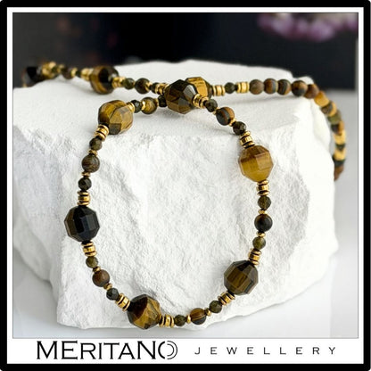 Naszyjnik z tygrysim okiem i obsydianem | Łowca N°0106