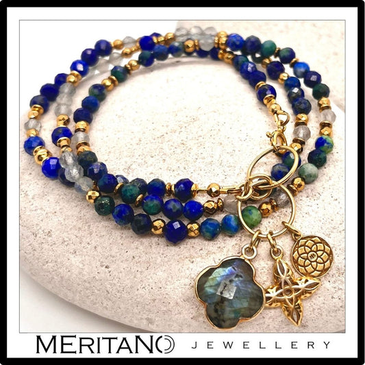 niebieska bransoletka naszyjnik lapis lazuli, azuryt, labradoryt, zawieszka