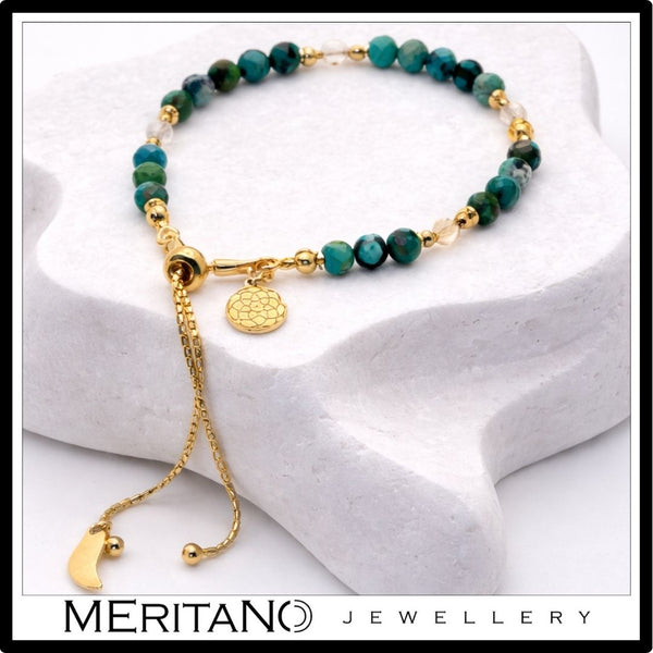 Niebieska bransoletka z turkusem naturalnym i cytrynem z drobnych  kamieni, na lato