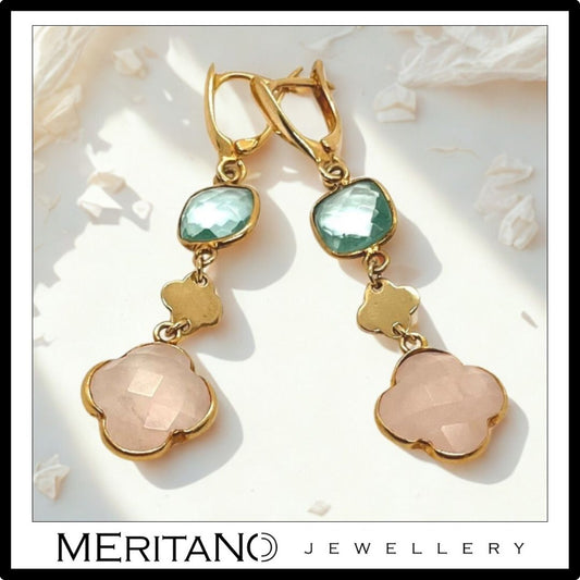 Wiszące kolczyki z kwarcem różowym