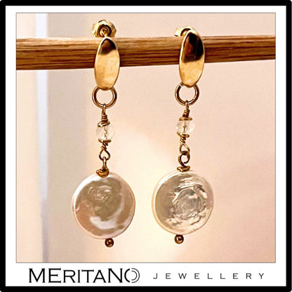 wiszące kolczyki z topazem i perłami