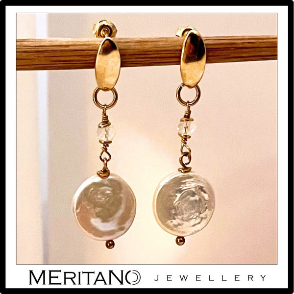 wiszące kolczyki z topazem i perłami