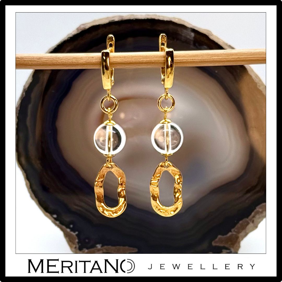 Złote kolczyki z kryształem górskim - kolczyki z kamieniami naturalnymi