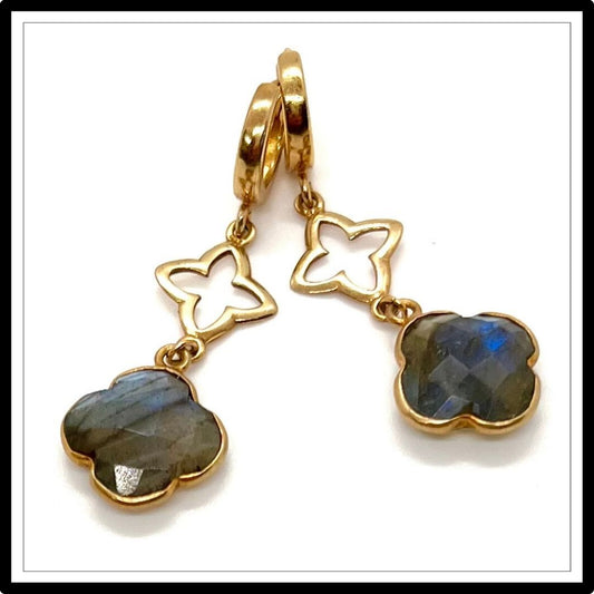 Złote kolczyki z labradorytem Złote kolczyki z labradorytem