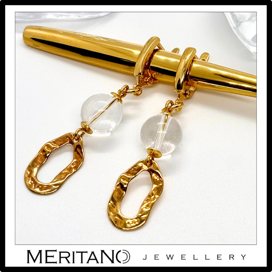 Złote kolczyki z kryształem górskim - kolczyki z kamieniami naturalnymi